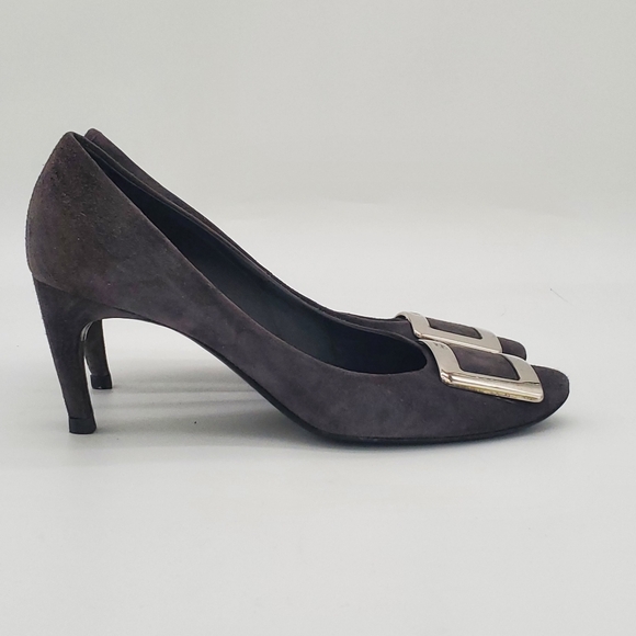 Roger Vivier Trompette Belle Pumps in Grey Suede Heels 38 - Picture 4 of 16